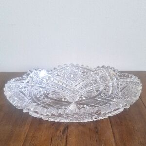 Vintage Lead Crystal Cut Glass Bowl Starburst Hobstar Pattern Brilliant Sparkle
